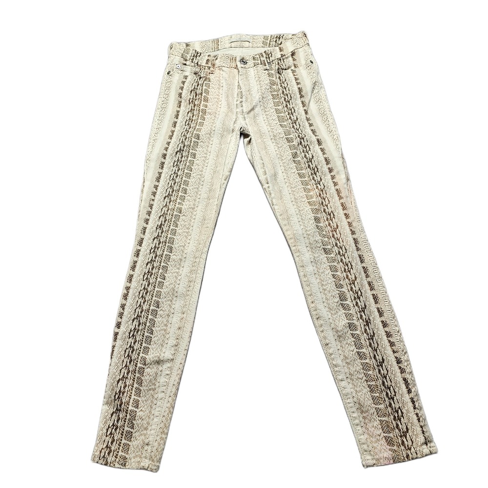 7 For All Mankind Jeans Womens 26 Cream Brown Denim‎ Snake Skin Print Skinny Leg